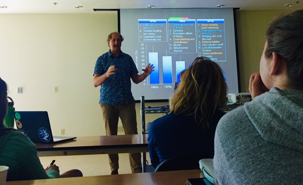 CRESCYNT (@crescyntrcn) on Twitter photo Powerful seminar yesterday by @MorganPratchett in Hawai‘i visiting <a href="/himb_soest/">Hawai‘i Institute of Marine Biology</a> detailing coral ecosystem losses on the Great Barrier Reef: the extent of degradation, likelihood of future bleaching & immediate climate trajectory means we have only a short urgent window for action. Powerful seminar yesterday by @MorganPratchett in Hawai‘i visiting <a href="/himb_soest/">Hawai‘i Institute of Marine Biology</a> detailing coral ecosystem losses on the Great Barrier Reef: the extent of degradation, likelihood of future bleaching & immediate climate trajectory means we have only a short urgent window for action.