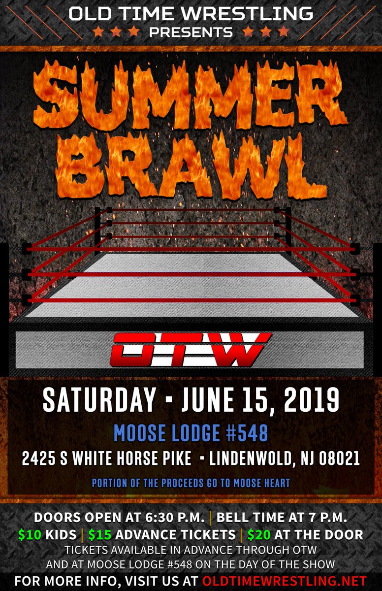 OTWupdates's tweet photo. Breaking!!
Main Event
Summer Brawl
 OTW CLASSIC CHAMPIONSHIP
Ty Thomas(c) v Nikos Rikos

Sat June, 15-7pm
Moose Lodge #548
2425 S. White Horse Pike
Lindenwold, NJ

For Advanced #DISCOUNT Tickets At https://t.co/slJIfQFtKW

OTW is a family friendly company
https://t.co/tmczXwrI8P https://t.co/YOIvicYFby