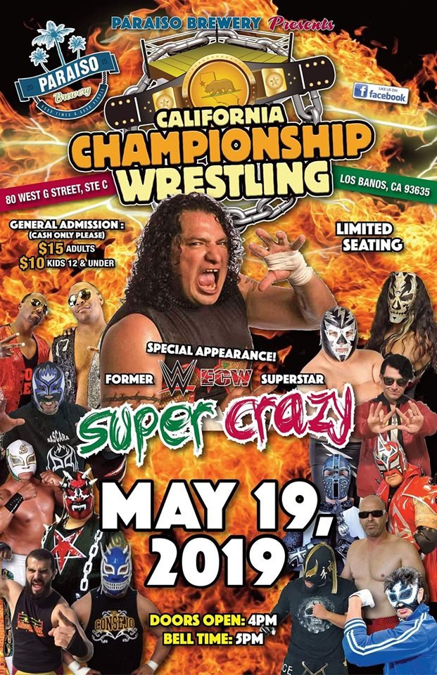 fkalexgoldstein's tweet photo. This Sunday in Los Banos, CA it's #CaliforniaChampionshipWrestling with @IslasSupercrazy @Profreshional2F @kakameng4u @PistoleroJP #JasonStyles #MascaraInfernal #Nicrosis and mucho mas~! https://t.co/ju5nVTFt2E