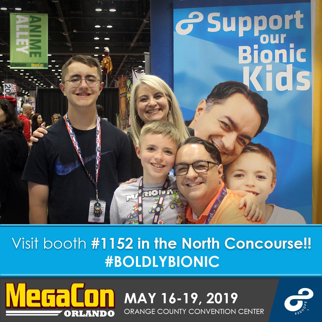 Limbitless3D's tweet photo. Look who’s here at Day 1 of @MegaConOrlando 😱 We have loved sharing #3DHope with all of you so far and cannot wait to meet more of you this weekend!! 

Stop by booth 1152 to play our video game, meet our Bionic Kid Zach, and get your own #TheBionicKidComic 💥 #BoldlyBionic https://t.co/KVTu8DSrtX