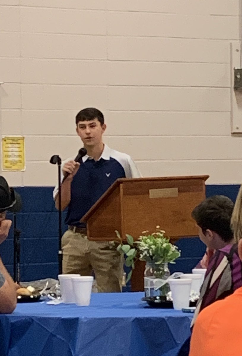 PGHS_FOOTBALL's tweet photo. What a great job by senior Jackson Jones tonight as he was the guest speaker at our middle schools athletic banquet. He brought a great message to the middle school athletes. Jackson is a great example for all future providence grove football players. @k1ngjonez https://t.co/00uW0OcJPT