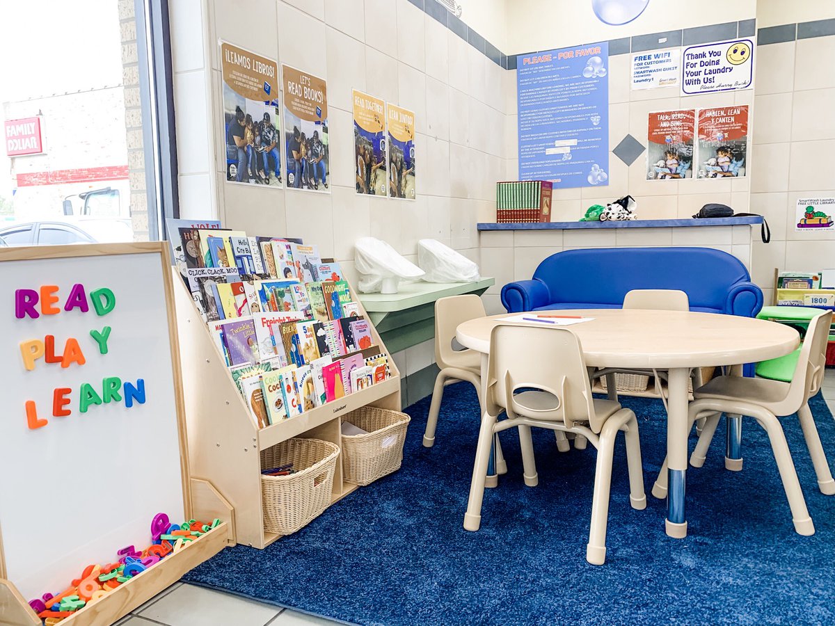 .<a href="/2SmallToFail/">Too Small to Fail</a> and <a href="/laundrycares/">LaundryCares Foundation</a> is doing some exciting work to promote children’s literacy and we were happy to lend a hand getting the first 10 laundromats in Chicago all set up with these beautiful spaces. Learn more about how to get involved next month <a href="/TheCleanShow/">The Clean Show</a>!