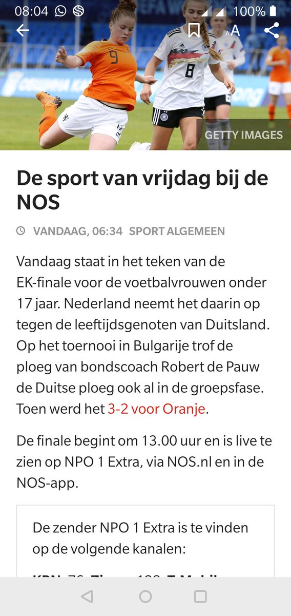 Vandaag 13:00 live bij <a href="/NOS/">NOS</a> de oranje meiden O17 in de EK finale tegen Duitsland
