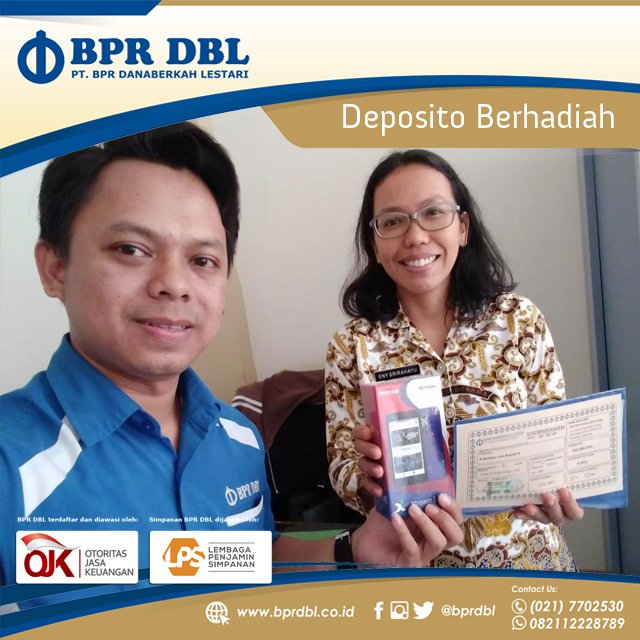 Terimakasih Ibu Eny &amp; Pak David telah menempatkan Deposito di BPR DBL.

>> PROMO DEPOSITO <<
Dapatkan Hadiah Langsung Tanpa Diundi + Bunga 9,5%

Info Lanjut Hubungi:
WA 082112228789 (klik: wa.me/6282112228789)
Tlp (021) 7702530
bprdbl.co.id
