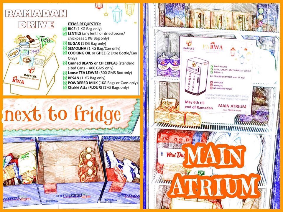 RWA_Primary's tweet photo. RAMADAN DRIVE &amp; internal FRIDGE in the main atrium at RWA! Thank you to those supporting this great initiative. #RamadanKareem
@RWA_Charity @RWA_Wellbeing @RWA_Islamic @rwa_ss 
#parwadubai #parwaeco #rwadubai #rwaeco #ramadan https://t.co/p6xiNn8zyp