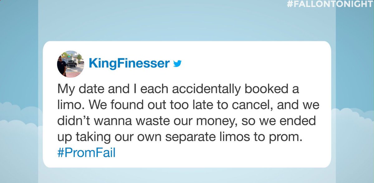 FallonTonight's tweet image. Jimmy shares some of his favorite #PromFail tweets #FallonTonight