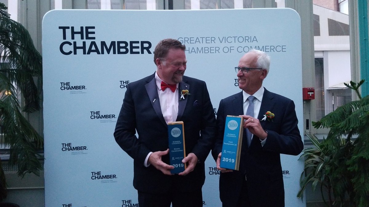 ChamberVictoria's tweet photo. Congratulations to @ChardDev https://t.co/xHMimBc6sv &amp; David Chard for winning in a 2-way tie with Kinetic Construction for the Business Leadership Award! Thank you to our award sponsor @Coast_Capital 
#yyj #yyjbiz #yyjawards #victoriachamber https://t.co/Q39QOaGos1