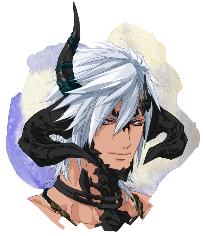 horns 1boy solo male focus portrait au ra smile  illustration images