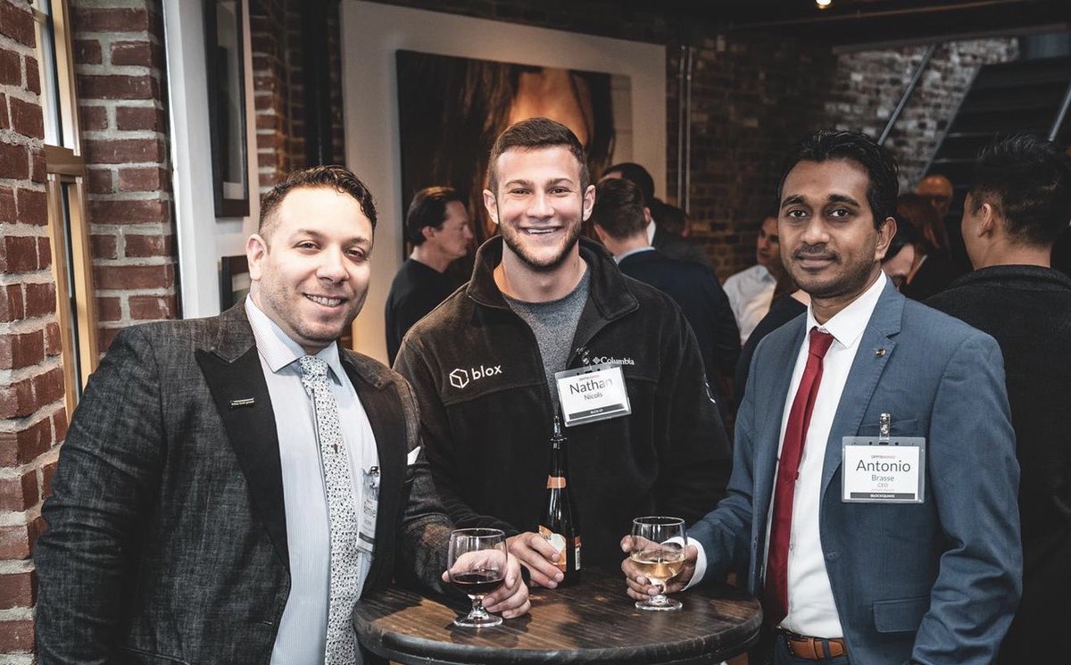 BlockQuake's tweet photo. The #BlockQuake team kicking off #BlockchainWeek with Nathan Nichols, Director of Business at @Blox_Official, at #Cryptonouveau this past Sunday. #BlockchainWeek2019 #Consensus https://t.co/iU4kFvxucv