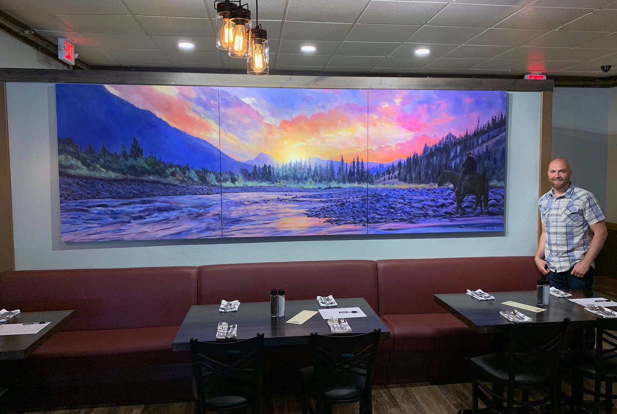 It was fun to see this #painting in the new #Cody #Steakhouse a couple of nights ago. The soft opening was awesome!  :)

If you would like to see prints of “North Fork View,” stop by the gallery or visit my website at briantimmerart.com/limited-editio… .

#northforkview #northfork