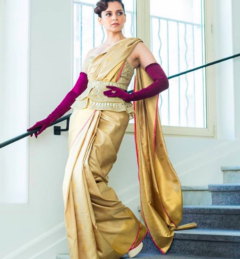 HotureTV's tweet photo. Actress #KanganaRanaut in @falgunipeacock Corset and a Kanjivaram Saree at @Festival_Cannes #Cannes2019 https://t.co/LjVKZ4H2bD