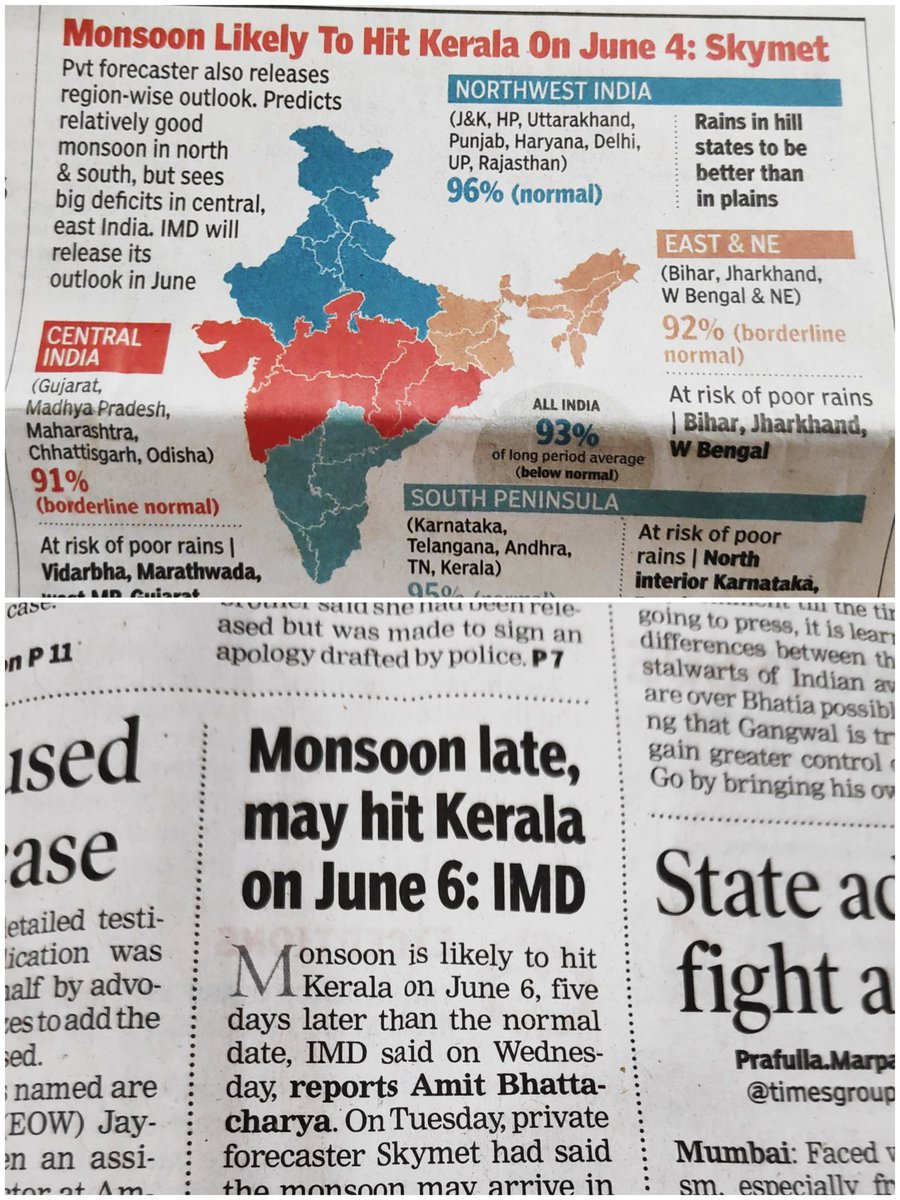 arjunasrinidhi's tweet photo. The battle of the #Meteorogical agencies is on! @IMDWeather vs @SkymetWeather!! #weather forecast #monsoon arriving https://t.co/I22TB1fJr5
