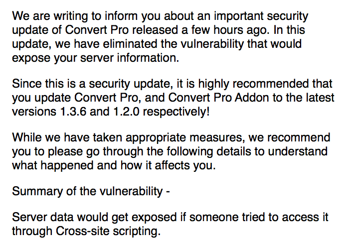 MailMechanic's tweet photo. Convert Pro users should update immediately: https://t.co/H95ITSZHl3