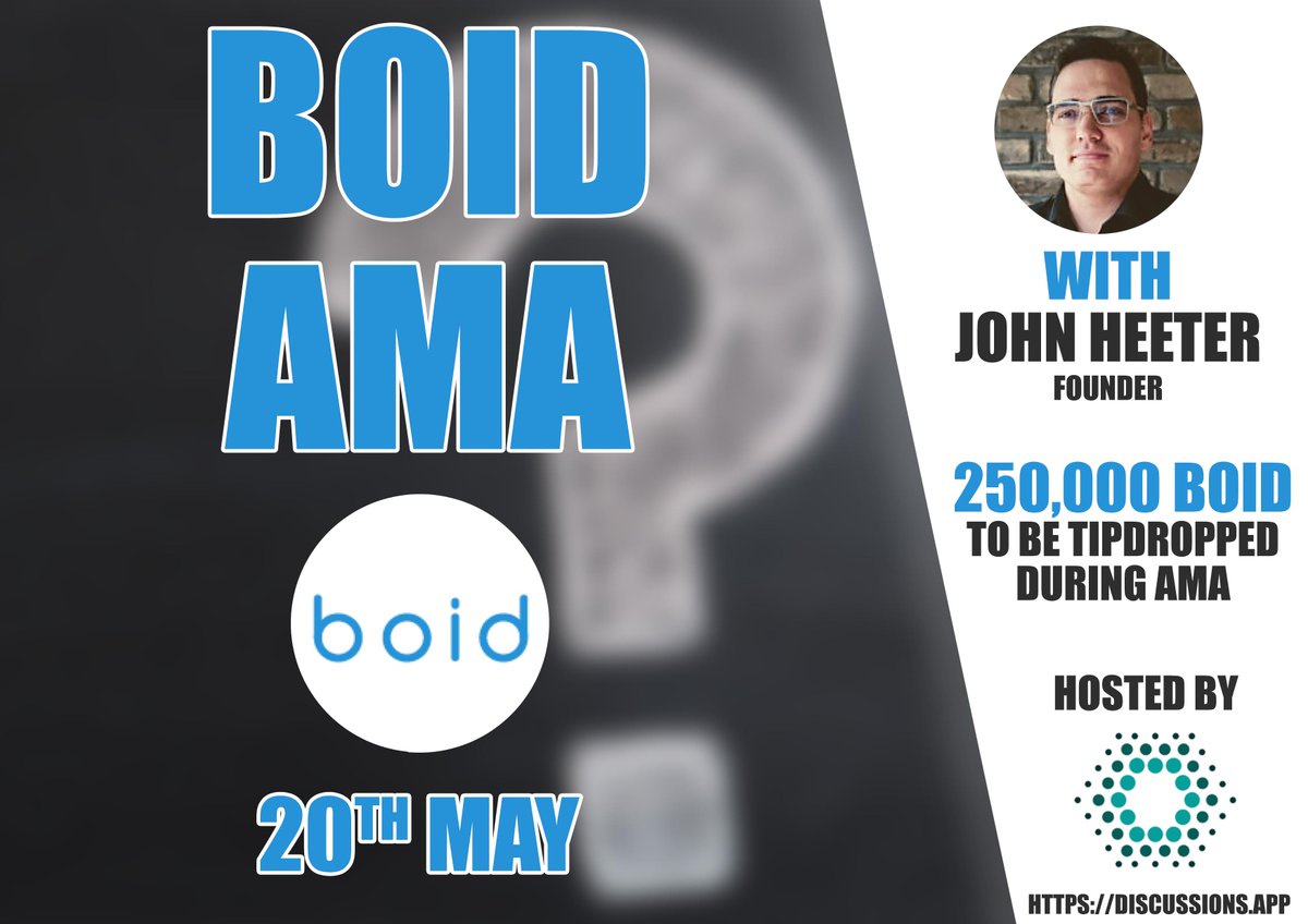 jeninacrypto's tweet photo. Join EOSDiscussions @thenovusphere and John Heeter, founder of @boidcom for an AMA sessions come next Monday🎤 Leave your question now and get tipdropped a part of the 250,000 BOID tokens!🎉

https://t.co/KaWBa69jMg

#airdrop #askmeanything #tipdrop #EOS #eosio #cryptocurrency https://t.co/PNdEa8WlCd