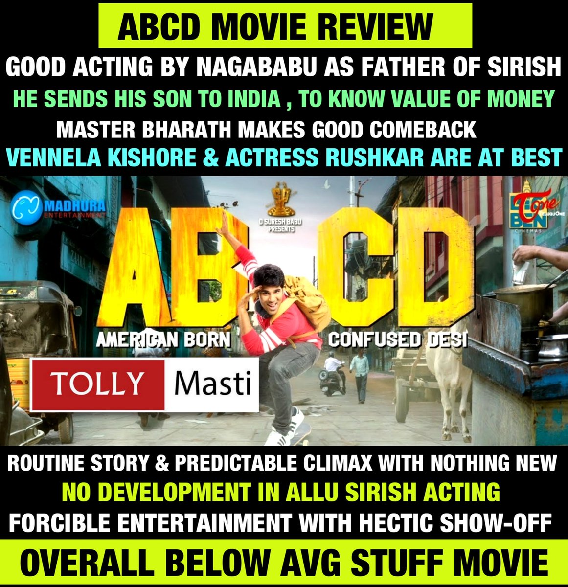 tollymasti's tweet photo. One Time Watchable πΆπΆ
#ABCD #AlluSirish #Rushkar https://t.co/J5JVxqe52i