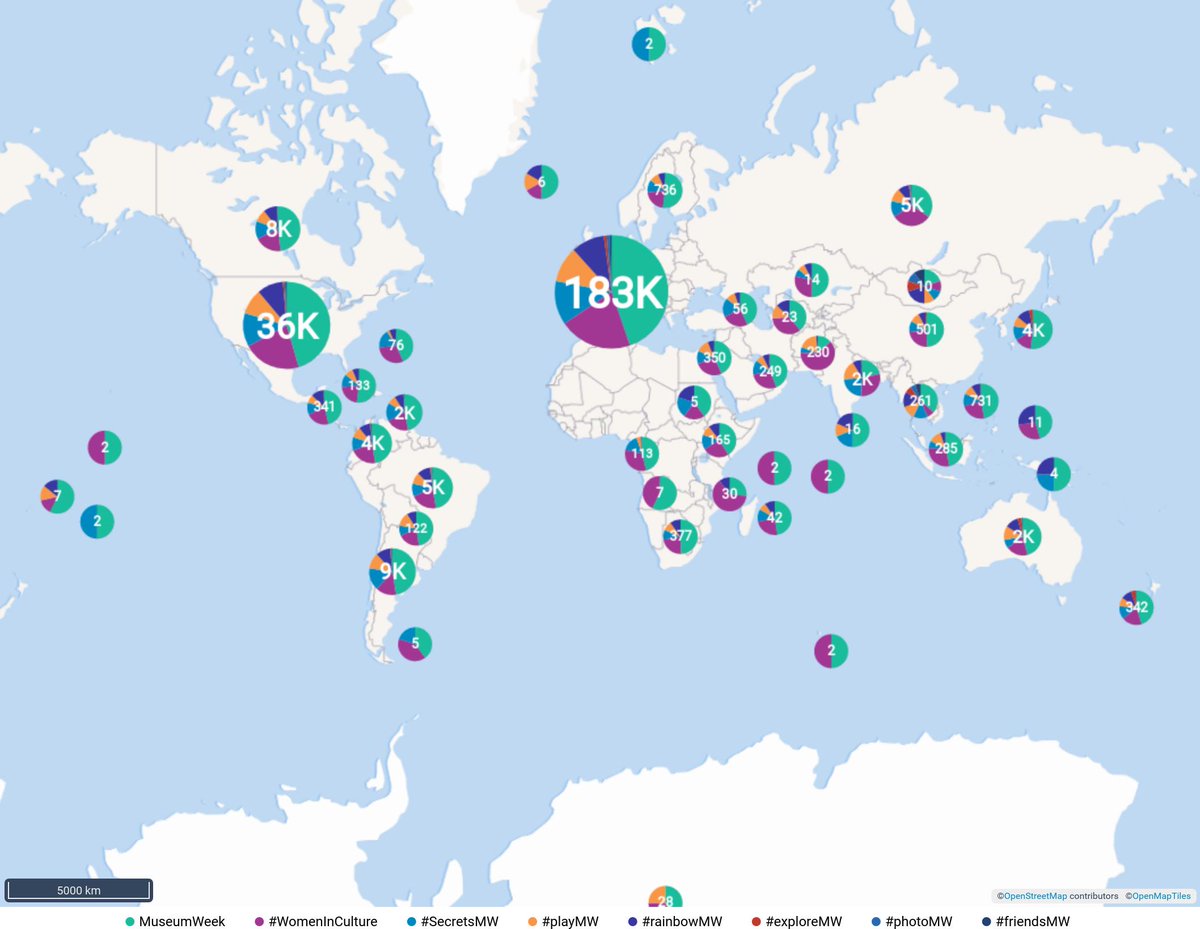 🌟 May, 17th, 7:44 am CEST, #MuseumWeek 2019 is definitely the first worldwide cultural event on social networks, have a look at this world map provided by <a href="/talkwalker/">Talkwalker</a> 🌟