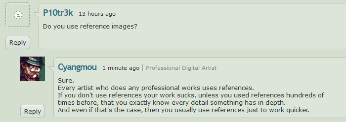 Can we please stop lying to ourselves and respect the fact that being an artist doesn't mean to be a magician.
Cooks use recipes, Coders use documentation, engineers and architects make the plans based on existing things etc.

Using =/= Copying

No big deal.