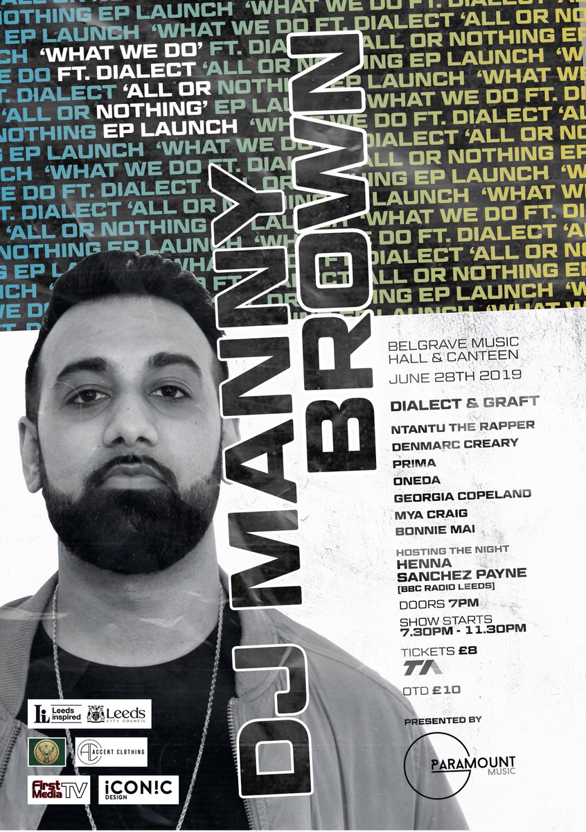 So excited to have <a href="/MannyBrown01/">Manny Brown</a> playing on June 28th!!! 🥳🤩 
Have you got you tickets yet!! checkout.ticketarena.co.uk/events/Paramou…
@Dialectgrimewy  @GraftOfficial1 <a href="/LeedsInspired/">Leeds inspired</a> <a href="/Belgrave_Leeds/">𝖇𝖊𝖑𝖌𝖗𝖆𝖛𝖊 𝖒𝖚𝖘𝖎𝖈 𝖍𝖆𝖑𝖑</a> <a href="/AccentClothing/">Accent Clothing</a> <a href="/JagerUK/">Jägermeister UK</a>