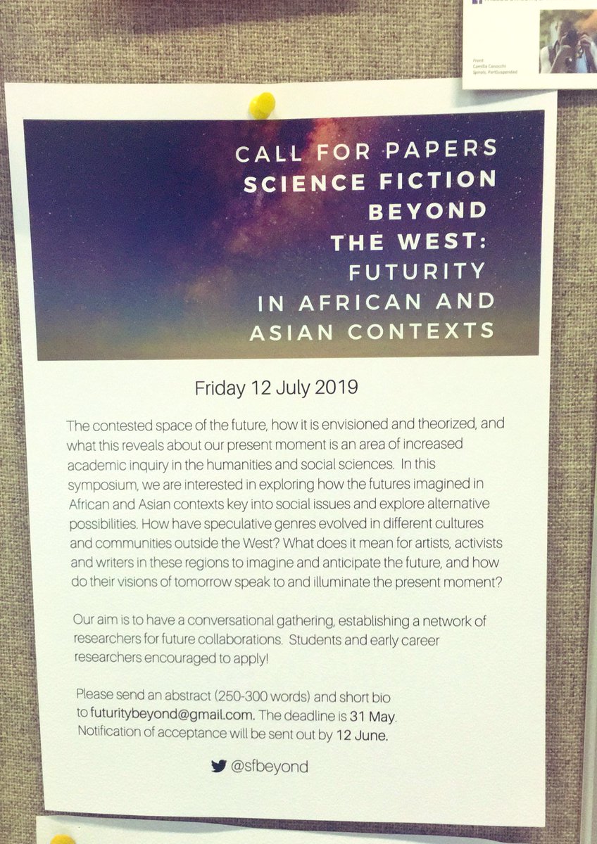 Seeking abstracts from @QMUL @QMULCompLit @QMUL_HSS @QMULDiversity for ‘SciFi Beyond the West.’ We ask: how is the future imagined and created in African and Asian genres? How has SpecFic evolved outside the West? soas.ac.uk/cclps/events/1…