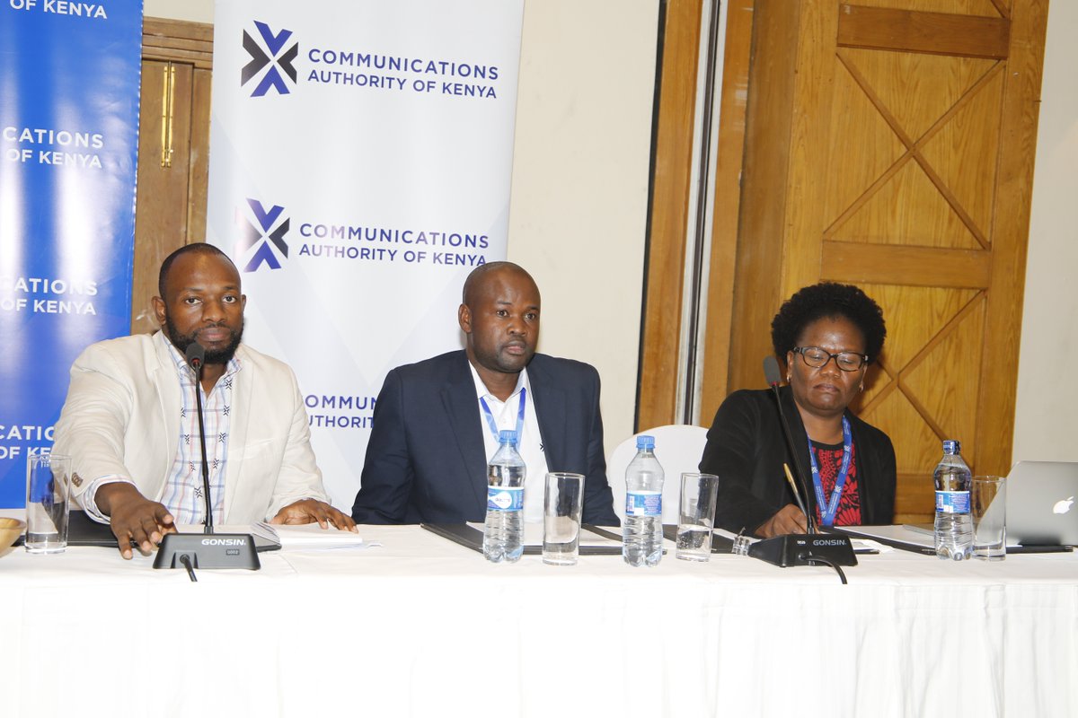 CA_Kenya's tweet photo. And now to the final session of the #ICTWeek2019!The discussions revolve around the Universal Fund (USF) and how it is enhancing access to communications services in Kenya.Our panelists, @CA_Kenya's Ms.Josephine Towett, Mr. Paul Kiage and Mr.Edwin Ombega. https://t.co/1BxyppE52j