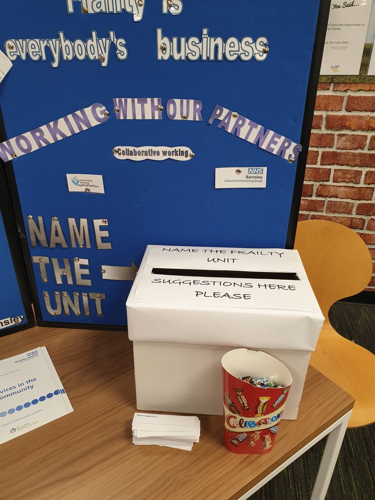 We've had some brilliant suggestions for a name for our unit! If you've got an idea pop down to Collier's restaurant <a href="/barnshospital/">Barnsley Hospital</a> and drop it in the box! 🗳 #frailtyweek #frailtyeverybodiesbusiness  #BHNFT #barnsleyisbrill