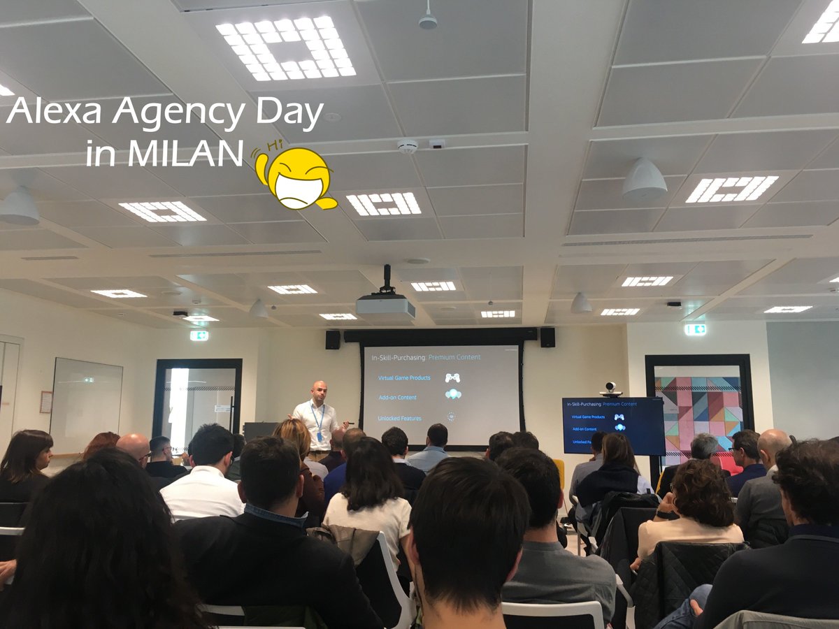 Oggi siamo negli uffici di <a href="/AmazonItalia/">Amazon.it</a>, a Milano, per l'Alexa Agency Day. Una sessione interattiva di #training per migliorare il nostro #pitch e imparare a presentare ai #custumers le opportunità relative ad #Alexa, alle #skills e alle esperienze vocali. Let's go 😎