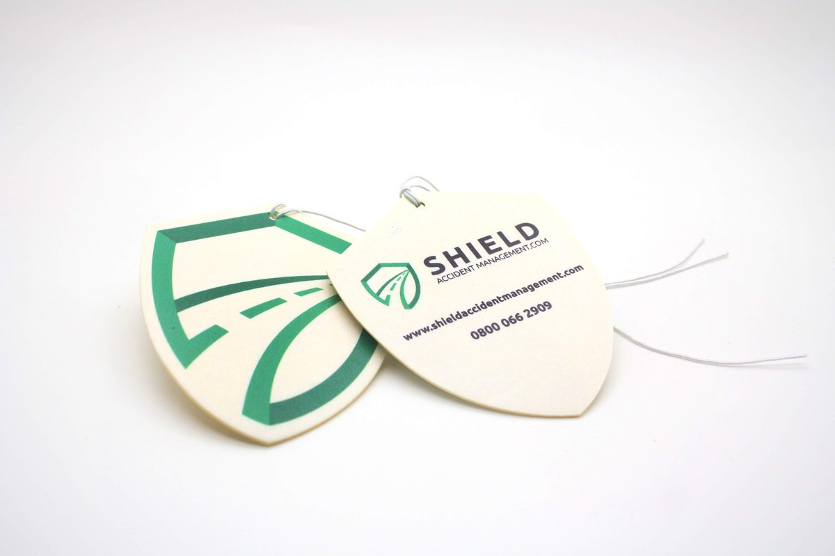 Branded air fresheners printed full colour and available in a range of shapes to suit. #airfreshener #promotion #branding