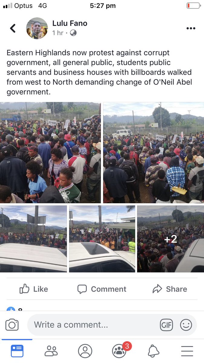 BalYKama's tweet photo. Public protest today in Eastern Highlands Province, Goroka  demanding #PNG Prime Minister Peter O’Neill to resign. Interesting developments as frustration builds around the country re delay to Vote of No-Confidence and the @UBS #Australia loan controversy amongst other issues. https://t.co/k97C9wLV65