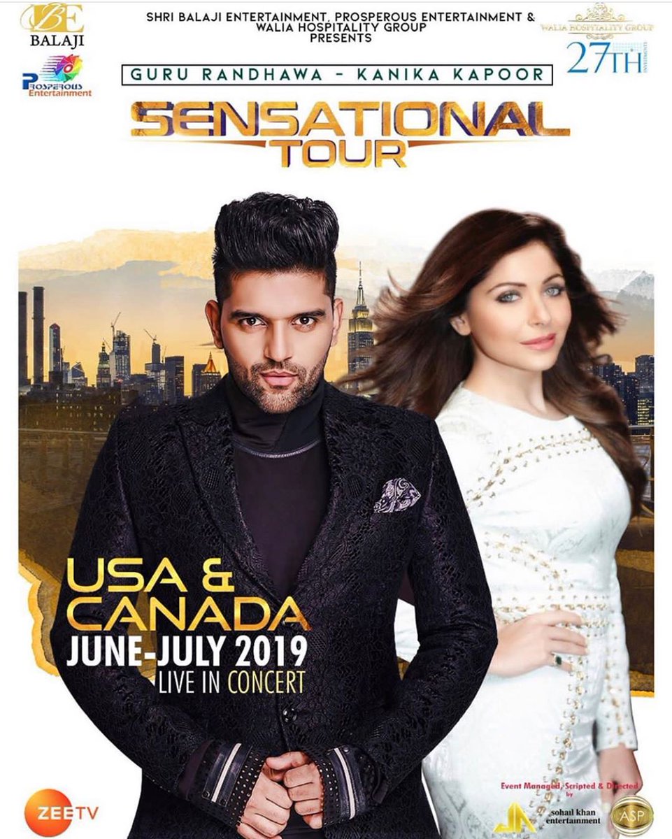 The #SENSATIONALTOUR is coming to USA/CANADA in June and July with the heartthrob @GuruOfficial and the stunning @kanik4kapoor 😃

Event @thejaevents @jordy_patel @aadu_adil @sohailkhanofficial  @arhhansingh @shribalajientertainment @prosperousentertainment @rwalia01