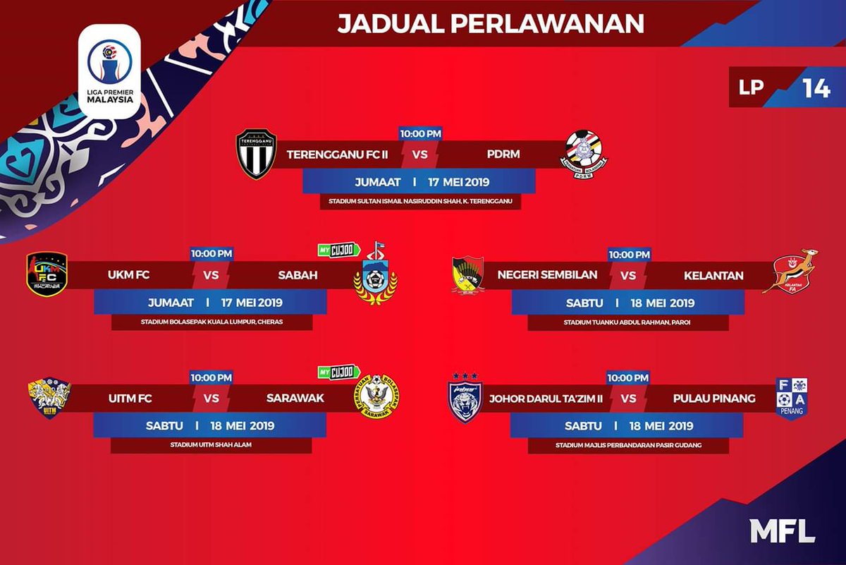 sportsmalaysia's tweet photo. #bolasepak Jadual perlawanan #LP14 #LigaPerdana2019 & #LS14 #LigaSuper2019 yang berlangsung hari ini, esok dan Ahad. Grafik oleh MFL #JomKeStadium #SokongSukanTempatan https://t.co/OkOvI3d7EP