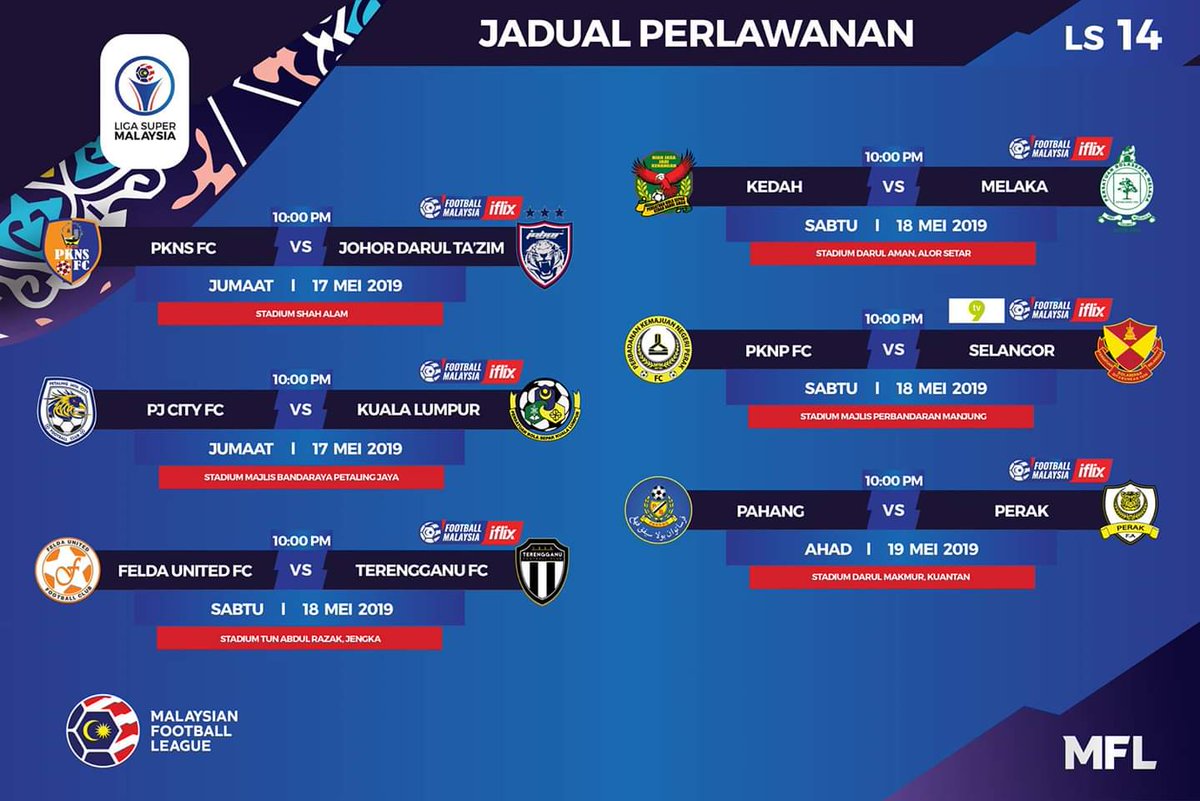sportsmalaysia's tweet photo. #bolasepak Jadual perlawanan #LP14 #LigaPerdana2019 & #LS14 #LigaSuper2019 yang berlangsung hari ini, esok dan Ahad. Grafik oleh MFL #JomKeStadium #SokongSukanTempatan https://t.co/OkOvI3d7EP