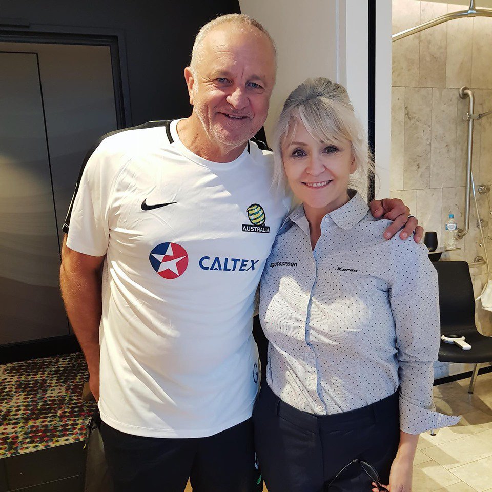 Spotscreen's tweet image. Clinic Director Karen Ong and Head Coach of the Socceroos, Graham Arnold. Was an absolute pleasure to screen @thepfa earlier this year and to see that skin awareness and safety is such a big factor when it comes to keeping athletes healthy ⚽️ 🥅 ☀️
