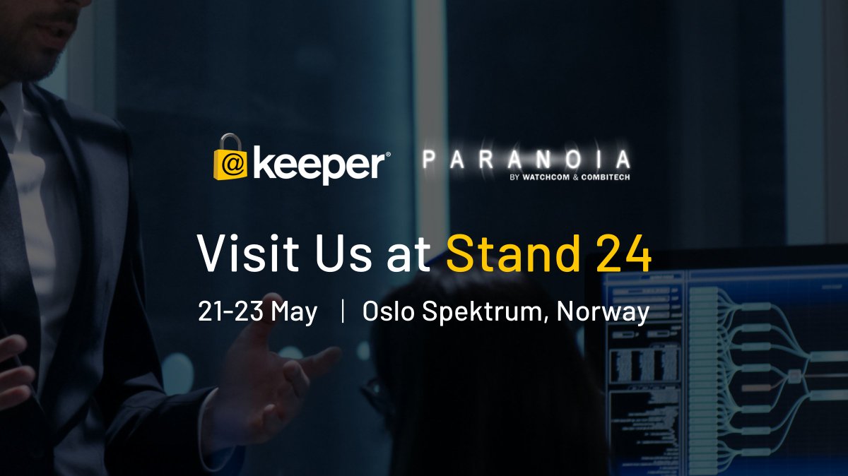 KeeperEMEA's tweet photo. The @keepersecurity European Roadshow continues next week at the Paranoia event in Oslo, Our team will be available from 21 - 23 of May to discuss how your company can prevent #password related #databreaches

#security #cybersecurity #hacking #biometrics #technology https://t.co/PnQfuzjS4v