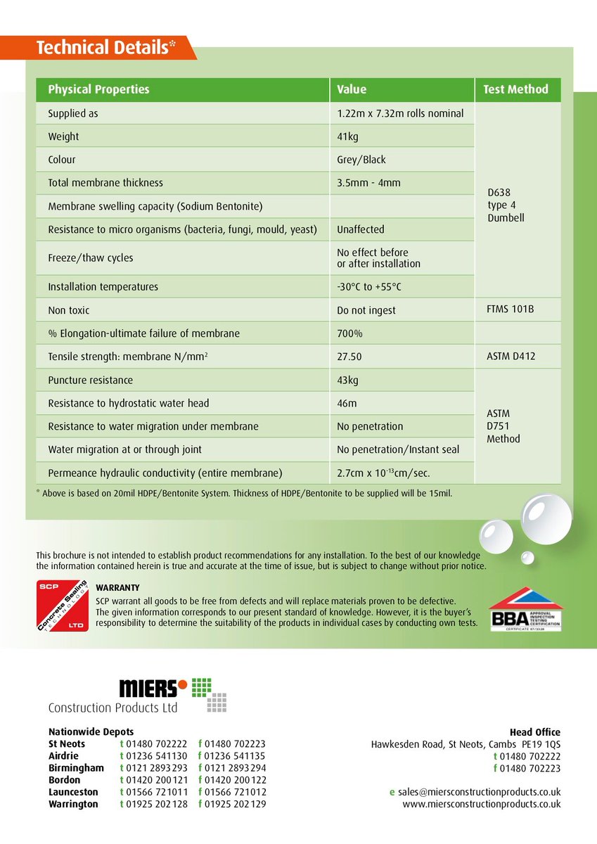 Miers Construction Products are very pleased to announce that they now have exclusivity for the market leading bentonite based SCP Dual Seal Membrane.

View the brochure - bit.ly/2Hw6geB

#construction #membrane #bentonite #waterproofing