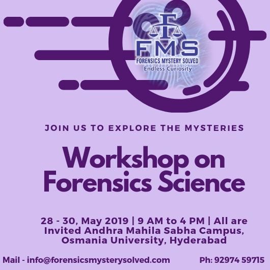 forensicssolved's tweet photo. #workshop on #forensicscience #andhramahilasabha #college in collaboration with @forensicssolved from May 28-30. 2019
#events #eventsinhyderabad #mayevents #eventsinmay #summerevents #summeractivities #forensic #forensicscience #funactivities https://t.co/i6ZhlS9o2J