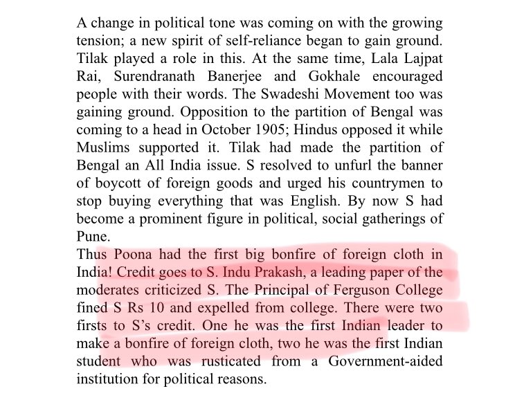 8/n Following the bonfire ,the Principal of Ferguson College expelled Savarkar & fined Rs10.He became not only the first Indian leader to make a bonfire of foreign cloth but also the first Indian student who was rusticated frm a Government-aided institution for political reasons.