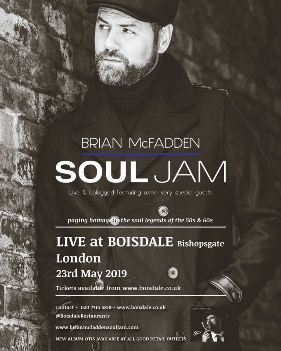 McFaddener_1988's tweet photo. 6 days to go until @BrianMcFadden is live and unplugged @Boisdale Bishopsgate on Thursday 23rd May performing songs from his latest album Otis and some of his solo hits plus he’ll be joined by some special guests get your tickets now #bmsouljam https://t.co/yrBHlJgM2e… 🎶🎙🎧🎵 https://t.co/5OwmfdHjFZ