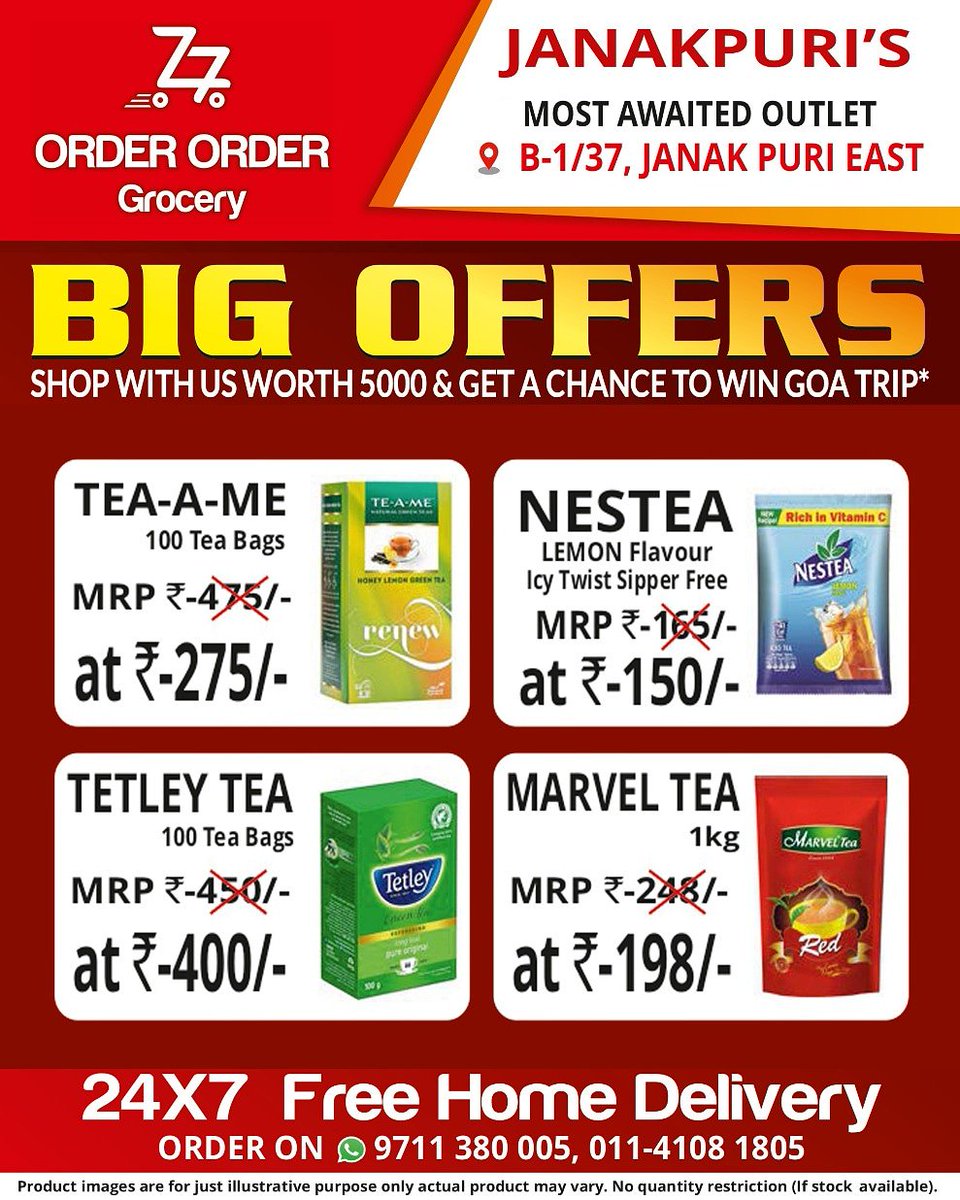 orderorder101's tweet photo. Big offers on tea ☕

#orderorder #tea #coffee #marveltea #tetley #nestea #specialoffers #morediscounts #freehomedelivery #shopnow https://t.co/XE3q0yMLOw