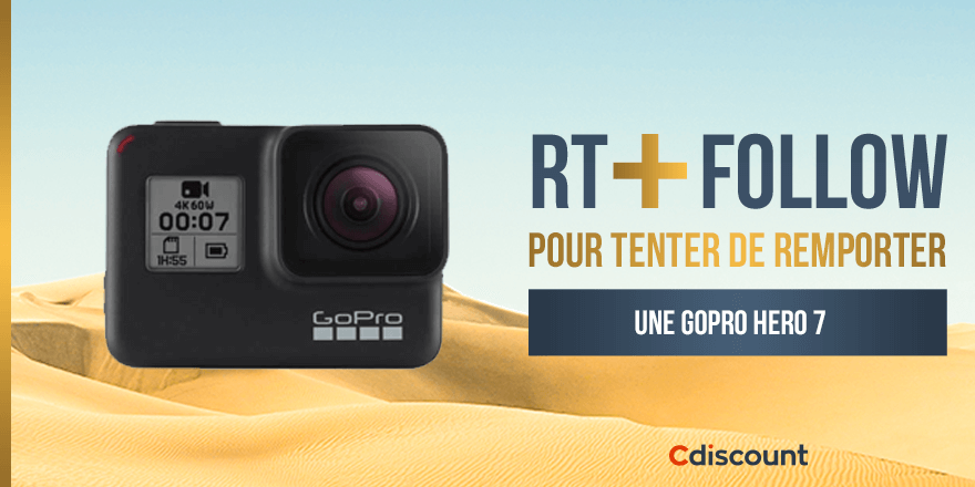 Cdiscount's tweet image. 🎁 #Concours

💡 Une GOPRO HERO 7 4K + carte micro SD 32Go à remporter &amp;gt; bit.ly/2Q1wk5k

🔸 Pour tenter de gagner ce lot : RT + Follow @Cdiscount

☑️ TAS 24/05