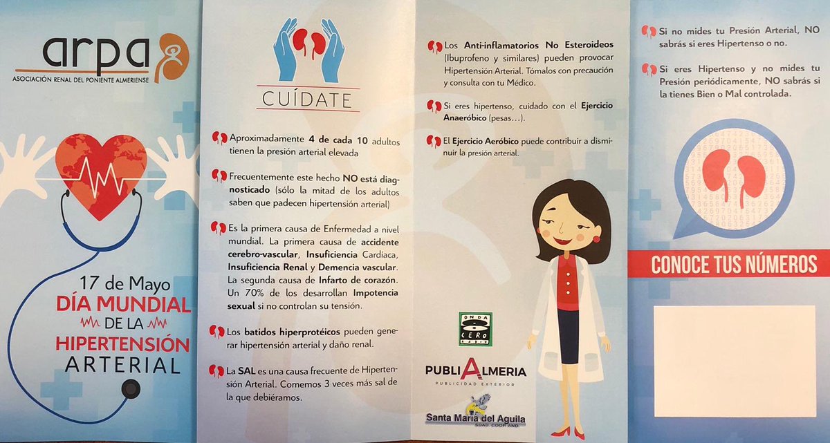 17 Mayo ❤️ #DíaMundialDeLaHipertensión
✅ “Cuídate” y #ConoceTusNúmeros 
Hoy en @AS_HPoniente, Cardio ➕Nefro: mesa de info para pacientes