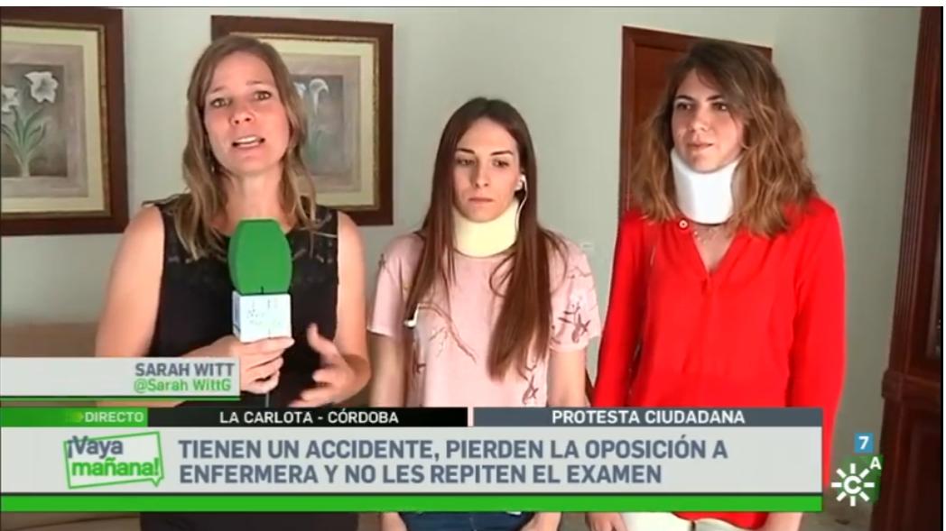 Dos enfermeras de #Córdoba piden repetir la oposición al sufrir un accidente de camino al examen <a href="/vayamananacstv/">¡Vaya Mañana!</a> <a href="/fdlaguardia/">FernandoDdelaGuardia</a> <a href="/Inesporro/">InesPorro</a> <a href="/Sarah_WittG/">Sarah Witt</a> <a href="/canalsur/">CanalSur</a>