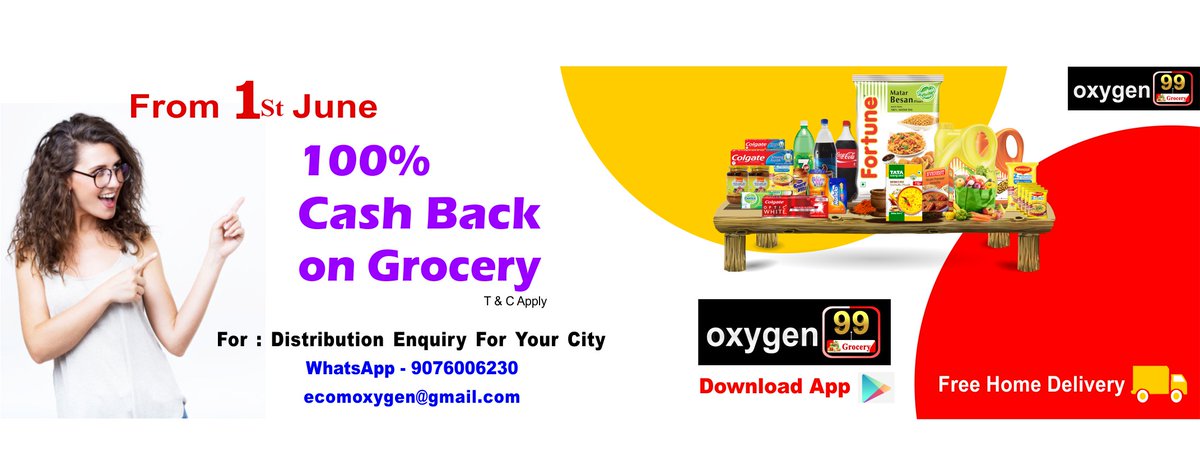 oxygen992's tweet image. &quot;Oxygen99 Big Offer&quot;

अब किराना सामान खरीदने पर पाये पहले तीन आर्डर पर 100% Cash Back और साथ ही साथ किराने की हर खरीद पर पाये 6 महीने तक 50% Cash Back.

Offer का लाभ लेने के लिए अभी Download करे Oxygen99 Grocery App

Click Now - 
play.google.com/store/apps/dev…