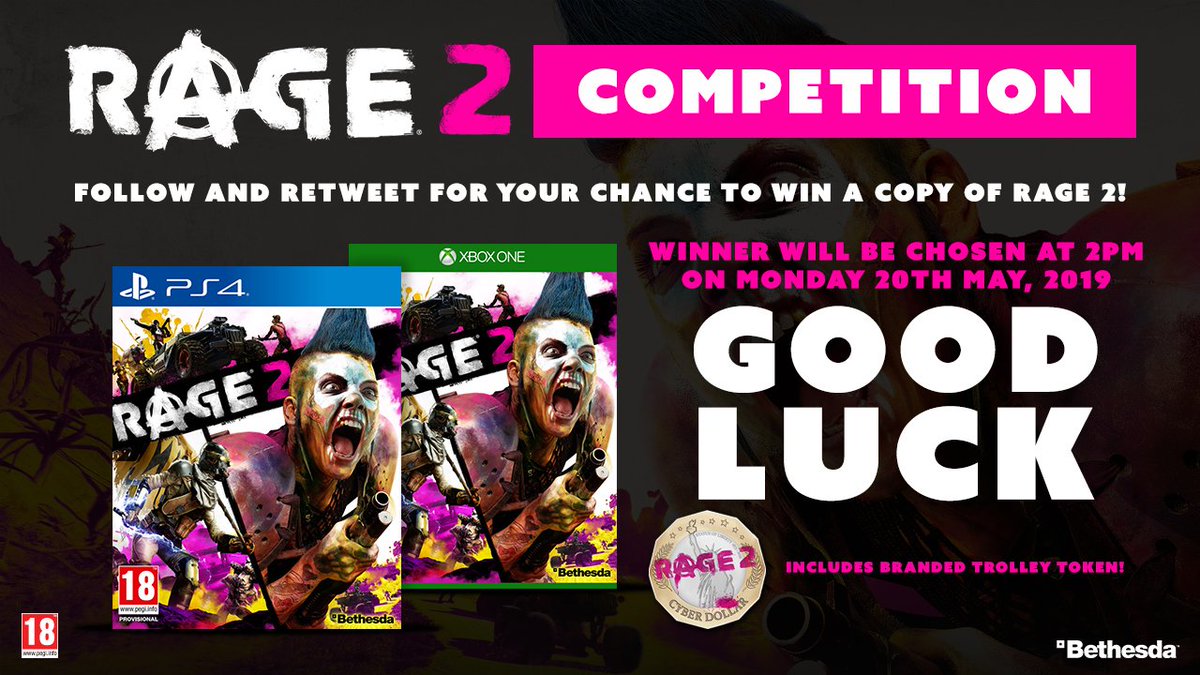 SimplyGames's tweet image. 𝗖𝗢𝗠𝗣𝗘𝗧𝗜𝗧𝗜𝗢𝗡

Want to win a copy of Rage 2 on your chosen format and a Rage 2 trolley token? All you have to do is:

1. Follow Us @SimplyGames 
2. Retweet this tweet

Winner picked Monday at 2pm! Good Luck!