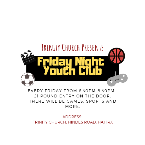 Trinity_Harrow's tweet image. If you like games and sports then come and join us this evening at Friday Night Youth Club! @whatsoninharrow 

(This event is for young people aged 11-18 years old)