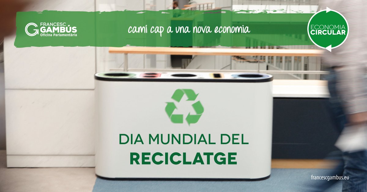 ♻️ Avui és el Dia Mundial del #Reciclatge.

Camí cap a la #sostenibilitat🌍, l'#economiaCircular i 0 #residus.
👉Prenguem consciència i actuem en tota la cadena de valor: podrem #reciclar millor gràcies a l'#ecodisseny de productes i materials.
#DiaMundialDelReciclatge
