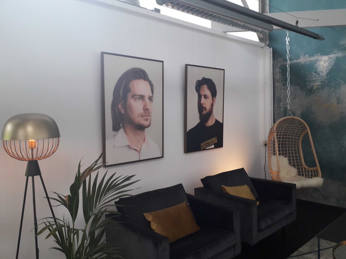 BinaryDistrict's tweet image. The #HackersHandshake exhibition is all set up in Amsterdam and ready for tonight&apos;s meetup, filled with @tobiasgroenland&apos;s work focused on those using #hacking to improve #security. Speakers are rehearsing and drinks are chilling - see you all soon!