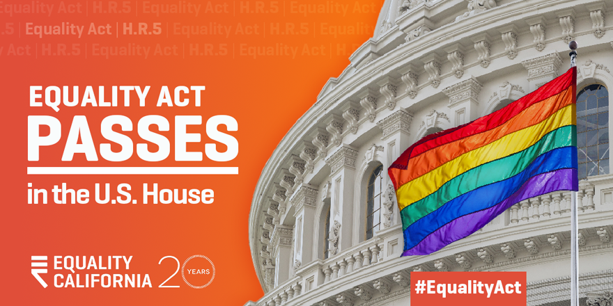 eqca's tweet photo. 🏳️‍🌈 HISTORIC! 🏳️‍🌈

The #EqualityAct has passed in the House with bipartisan support! We are one HUGE step closer to *full* federal equality for all #LGBTQ Americans! #HR5 https://t.co/7Pa3YkJmwT