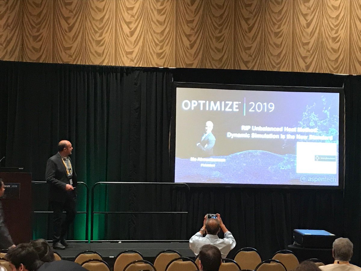 processecology's tweet image. Mo Abouelhassan enthusiastically makes the case for the Unbalanced Heat Method to &quot;rest in peace&quot;. Dynamic simulation is a much better approach which relies on numerous assumptions and can potentially result in grossly undersized or oversized PSVs and flare systems. #OPTIMIZE2019