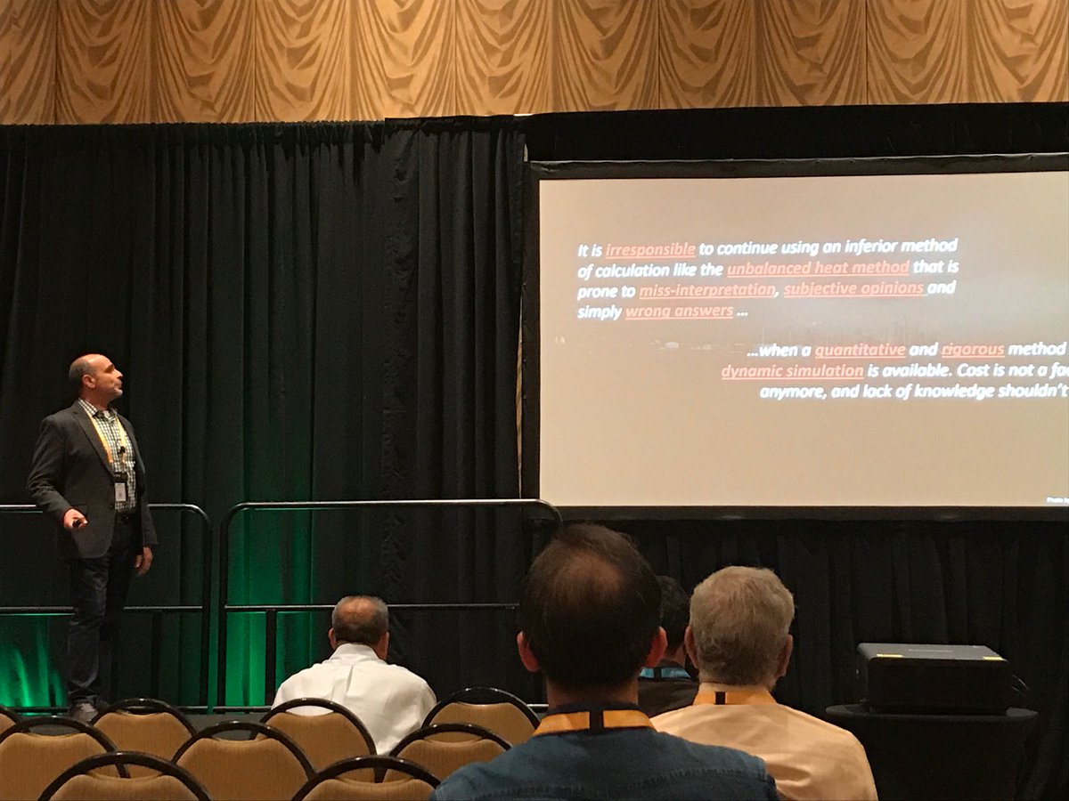 processecology's tweet image. Mo Abouelhassan enthusiastically makes the case for the Unbalanced Heat Method to &quot;rest in peace&quot;. Dynamic simulation is a much better approach which relies on numerous assumptions and can potentially result in grossly undersized or oversized PSVs and flare systems. #OPTIMIZE2019