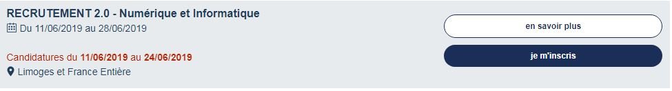 [ 🗓️ #SaveTheDate ] Du 11 au 26 juin, participez au salon en ligne #recrutement #Numérique #digital #web #IA #informatique Informatique ➡️ salonenligne.pole-emploi.fr/candidat/?salo… 

Et si pour votre prochain #emploi vous privilégiez votre qualité de vie ?
Bienvenue à #Limoges !